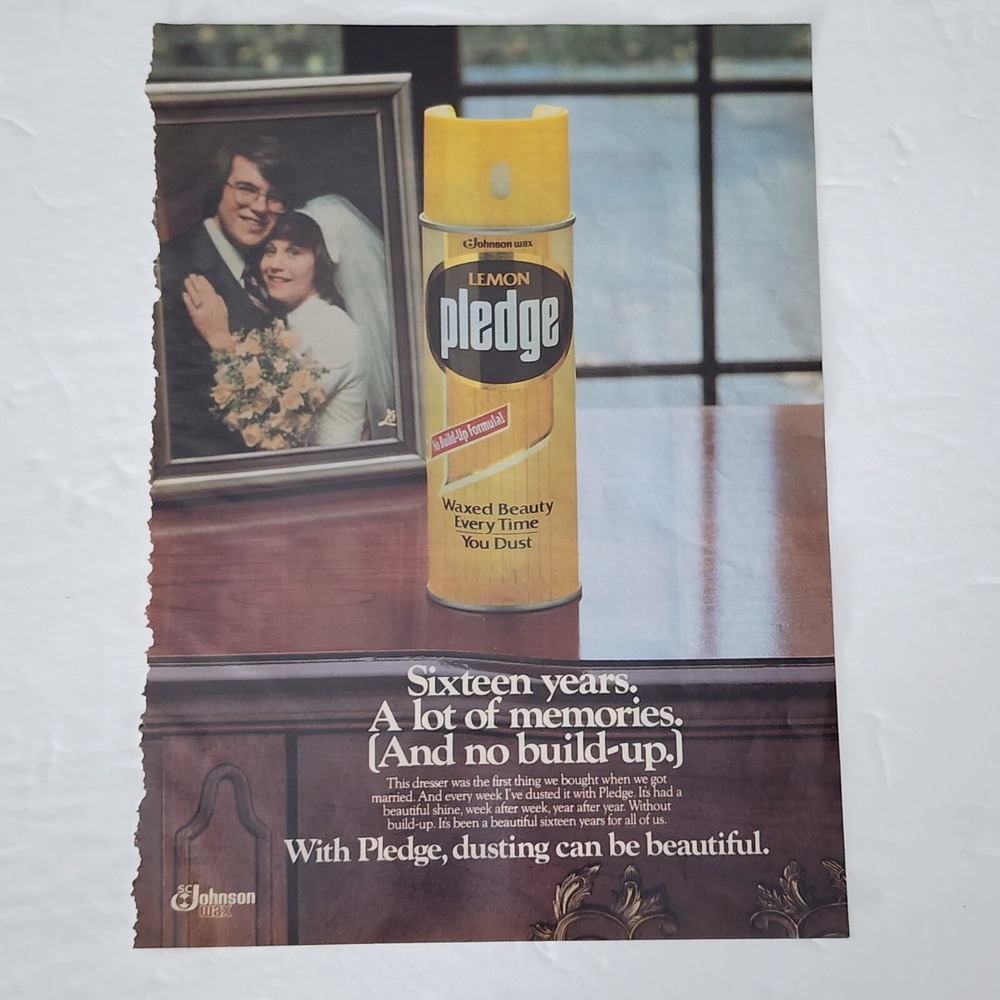 Vintage 1989 Pledge Lemon Print Ad Furniture Polish Married Couple Clipping 8x10